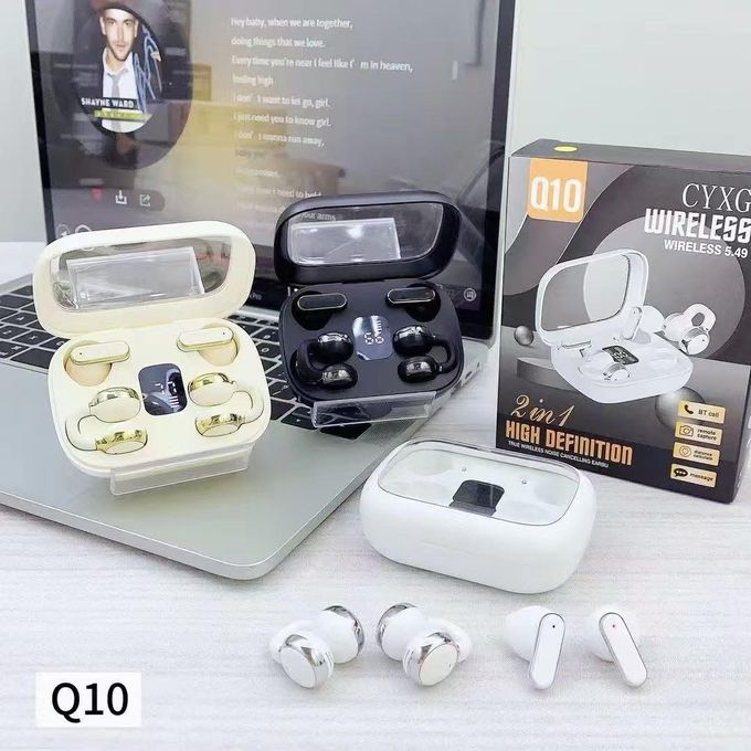 Q10 Earphone TWS Wireless 2in1 Earbuds with LED Display
