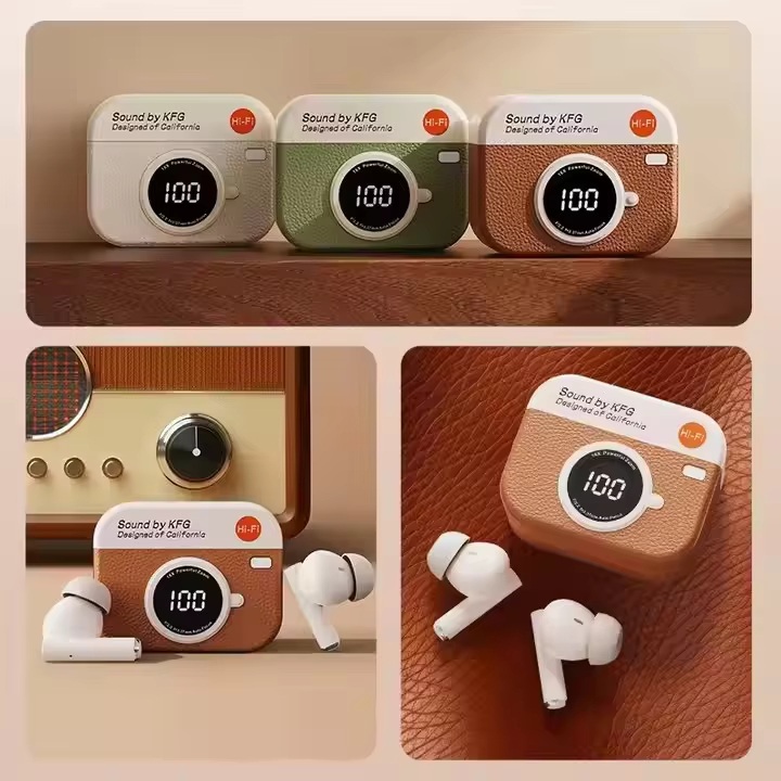 X73 Retro Camera Leather Grain Design Wireless Earbuds